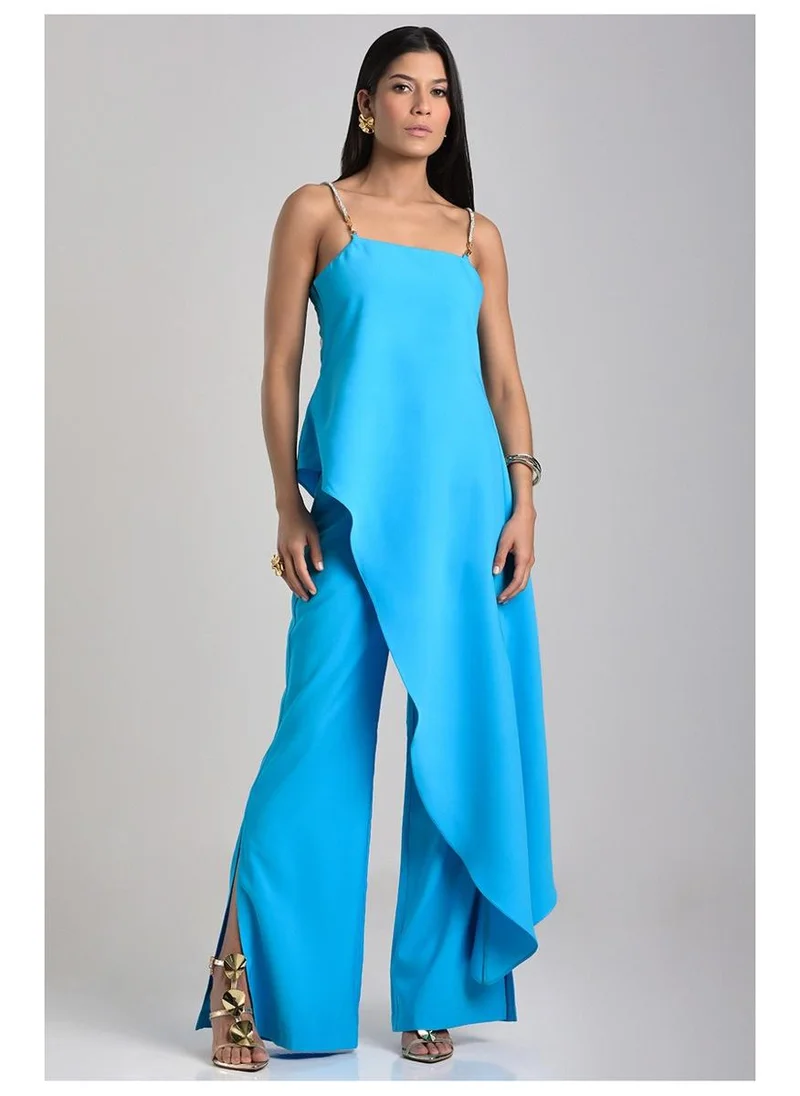 Asymmetrical Tailored Blue Blouse