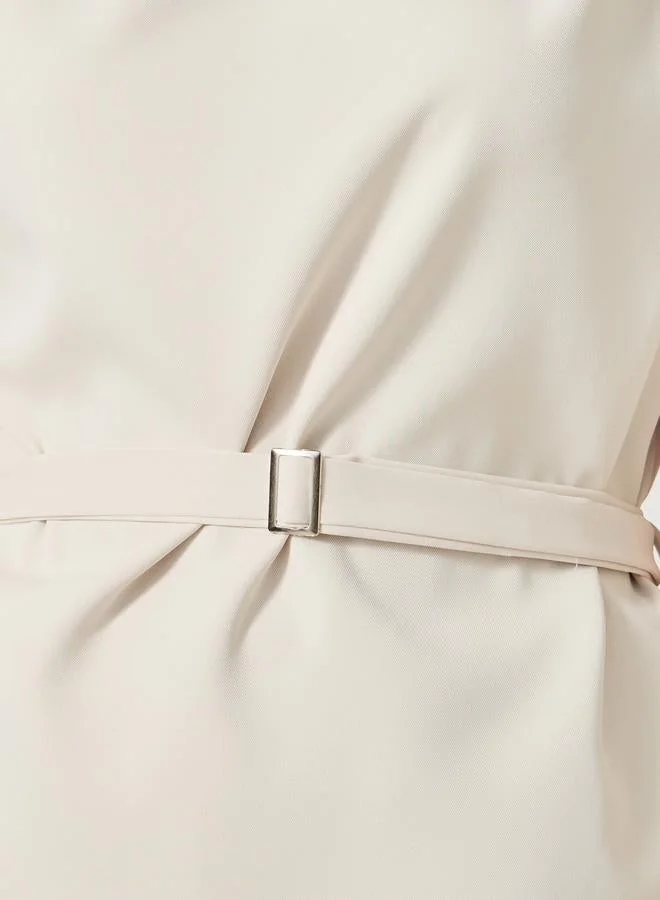 Styli Off White Styli Asymmetric Neck Short Sleeves Belted Top for Women | Best Price UAE