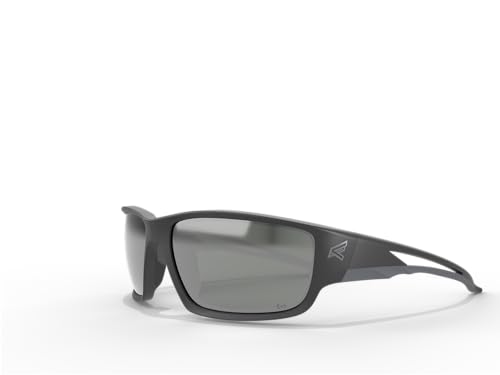 Edge SK117 Kazbek Wrap-Around Safety Glasses, Anti-Scratch, Non-Slip, UV 400, Military Grade, ANSI/ISEA & MCEPS Compliant, 5.04" Wide, Black Frame / Silver Mirror Lens - Image 1