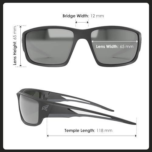 Edge SK117 Kazbek Wrap-Around Safety Glasses, Anti-Scratch, Non-Slip, UV 400, Military Grade, ANSI/ISEA & MCEPS Compliant, 5.04" Wide, Black Frame / Silver Mirror Lens - Image 4
