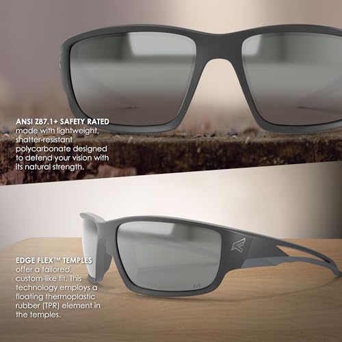 Edge SK117 Kazbek Wrap-Around Safety Glasses, Anti-Scratch, Non-Slip, UV 400, Military Grade, ANSI/ISEA & MCEPS Compliant, 5.04" Wide, Black Frame / Silver Mirror Lens - Image 5