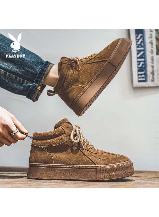 Playboy Men's High-top Sneakers Autumn Winter British Style Casual Fashion Khaki Size 44 - Image 2