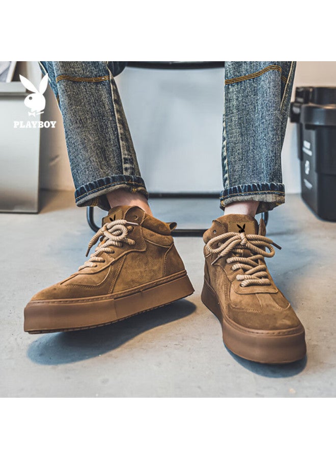 Playboy Men's High-top Sneakers Autumn Winter British Style Casual Fashion Khaki Size 44 - Image 4