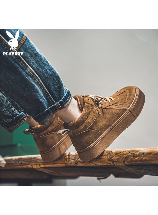Playboy Men's High-top Sneakers Autumn Winter British Style Casual Fashion Khaki Size 44 - Image 5