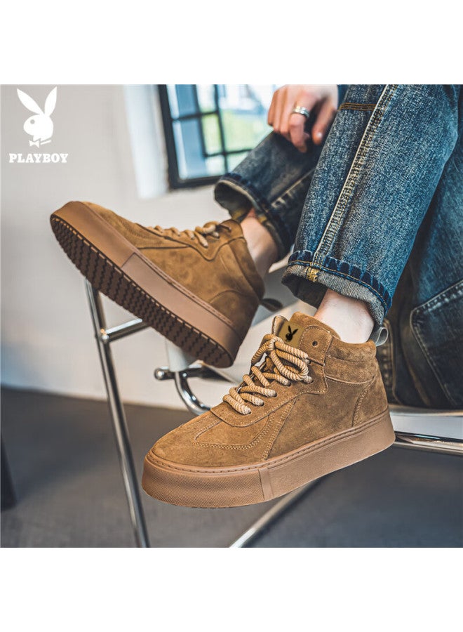Playboy Men's High-top Sneakers Autumn Winter British Style Casual Fashion Khaki Size 44 - Image 3