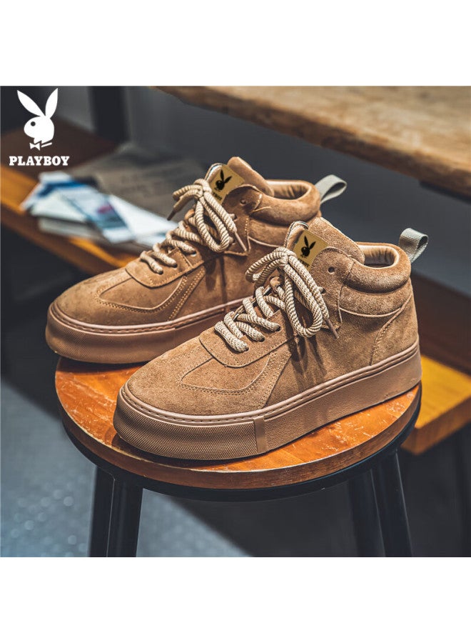 Playboy Men's High-top Sneakers Autumn Winter British Style Casual Fashion Khaki Size 44 - Image 1