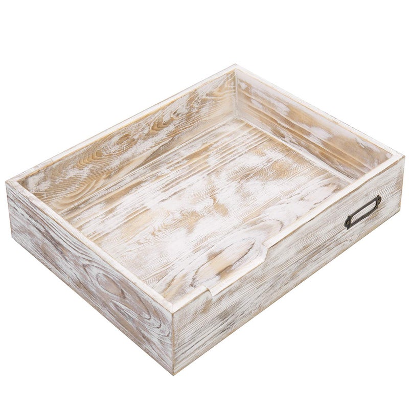 MyGift Rustic White Desktop Letter Tray - Shabby Whitewashed Wood Inbox Holder, Desk Paper File Folder Organizer Box with Metal Label - Image 3