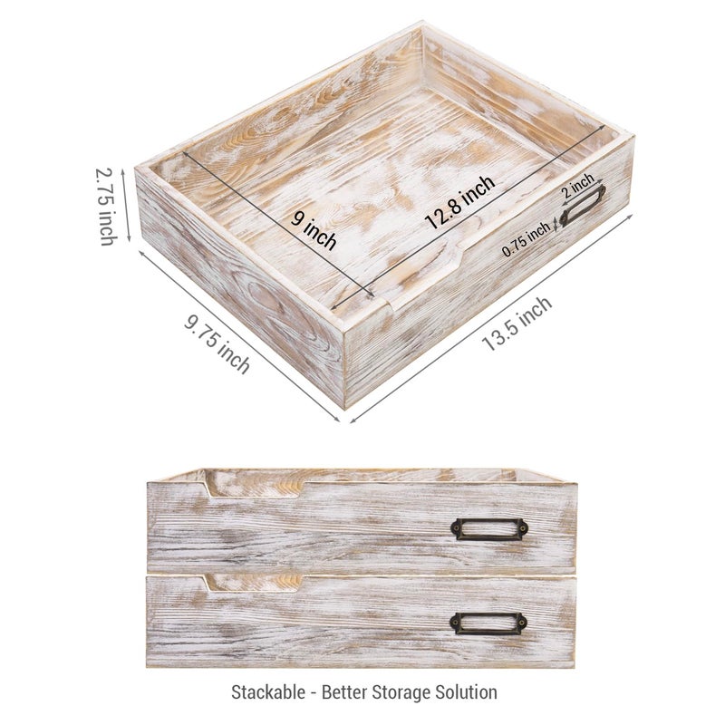 MyGift Rustic White Desktop Letter Tray - Shabby Whitewashed Wood Inbox Holder, Desk Paper File Folder Organizer Box with Metal Label - Image 2