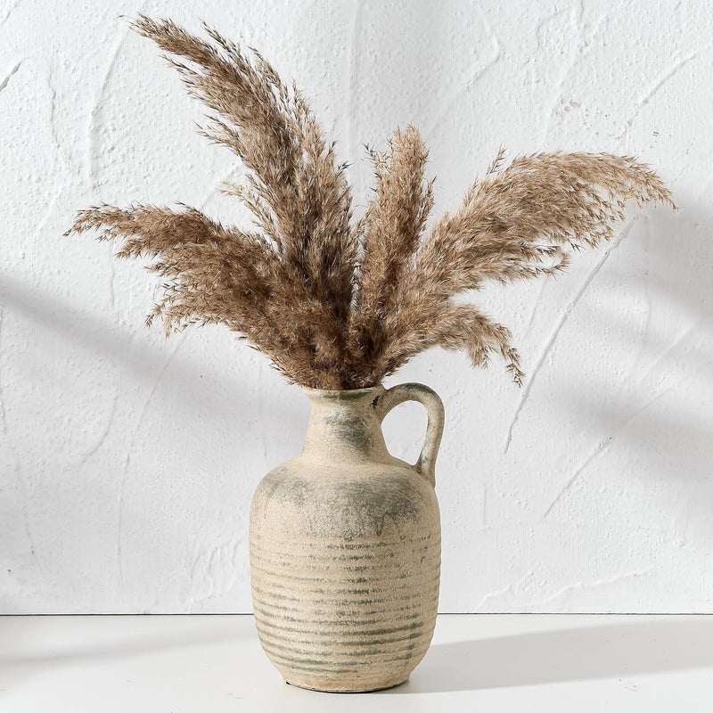 SIDUCAL Rustic Ceramic Farmhouse Flower Vase with 1 Handle-Height 8.43" Terracotta Vase, Unique Textured Pottery Flower Vases for Home Decor, Table, Wedding, Living Room, Shelf Decor, Terra - Image 2