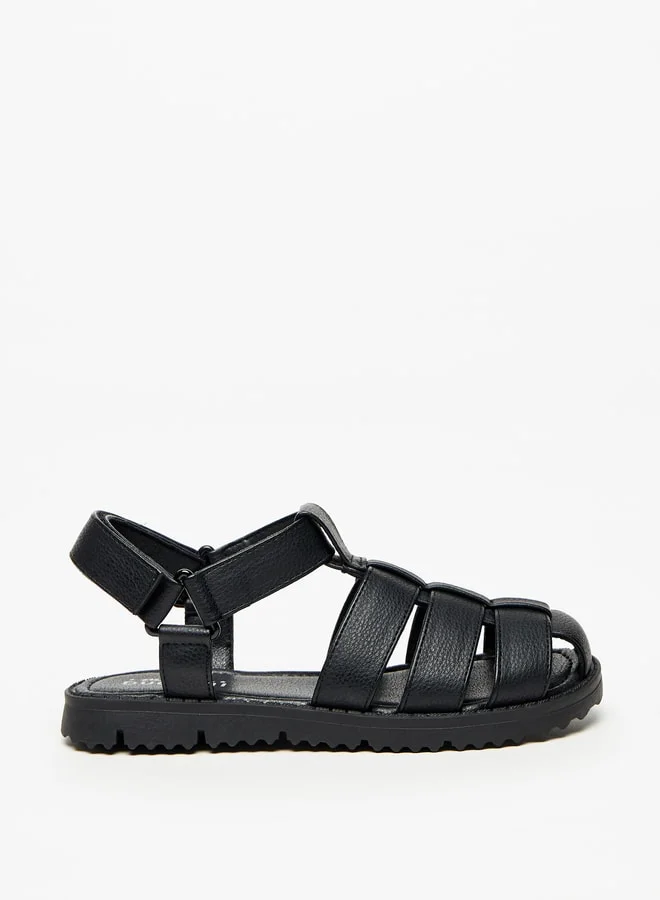 Mister Duchini Boys Textured Strap Sandals with Hook and Loop Closure