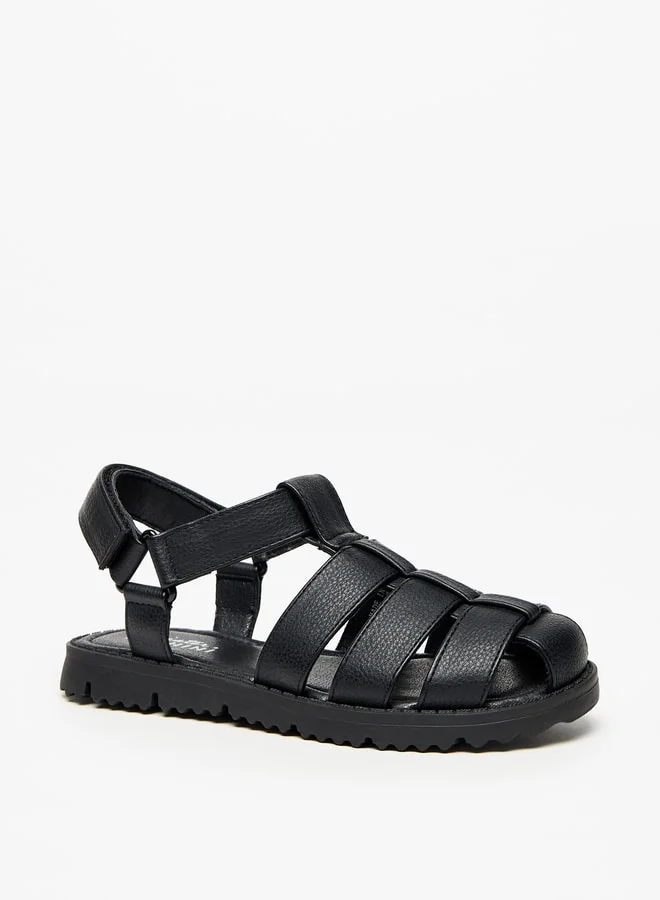Mister Duchini Boys Textured Strap Sandals with Hook and Loop Closure
