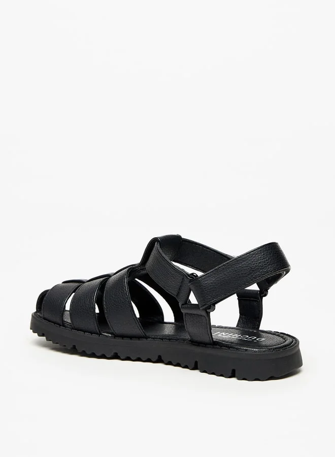 Mister Duchini Boys Textured Strap Sandals with Hook and Loop Closure