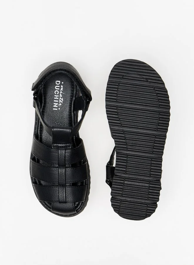 Mister Duchini Boys Textured Strap Sandals with Hook and Loop Closure