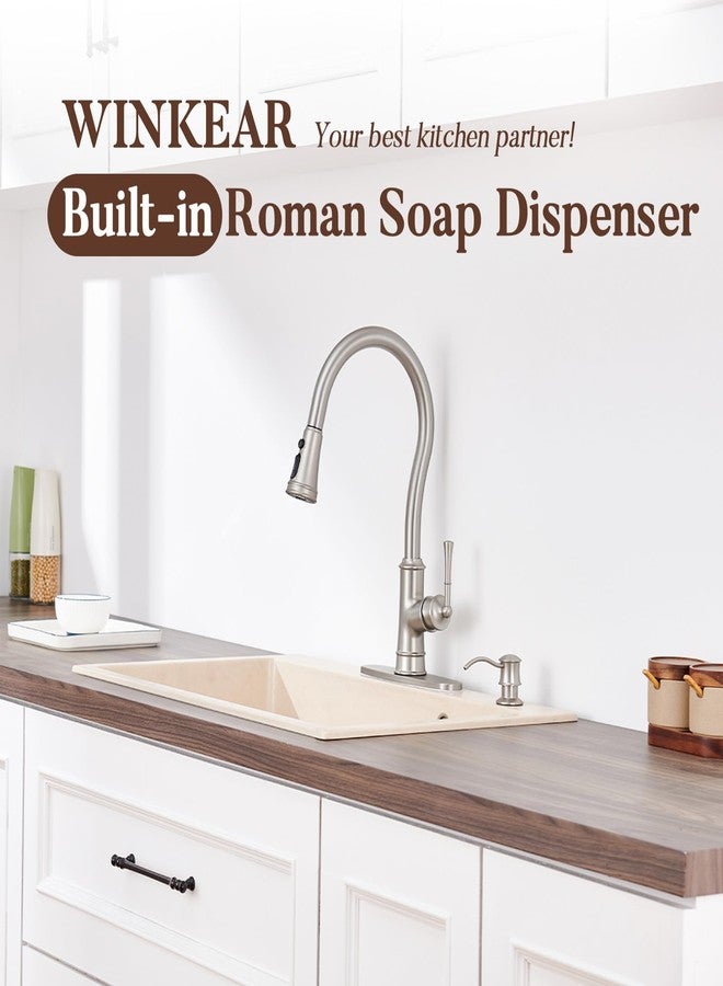WINKEAR Built in Soap Dispenser for Kitchen Sink Countertop, Solid Brass Pump Head Long Spout with 10.2 Ounce PET Food Safe Material Lotion Bottle, Brushed Nickel Finish - Image 2