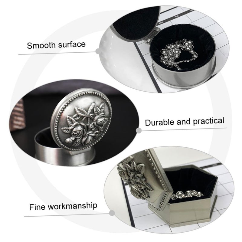 Vintage Jewelry Storage Case Set 3pcs Silver Metal Trinket Organizer Boxes For Rings Necklace Earrings Bracelet Holders Suitable For Home And Travel - Image 4