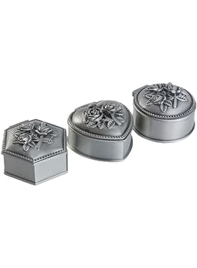 Vintage Jewelry Storage Case Set 3pcs Silver Metal Trinket Organizer Boxes For Rings Necklace Earrings Bracelet Holders Suitable For Home And Travel - Image 1