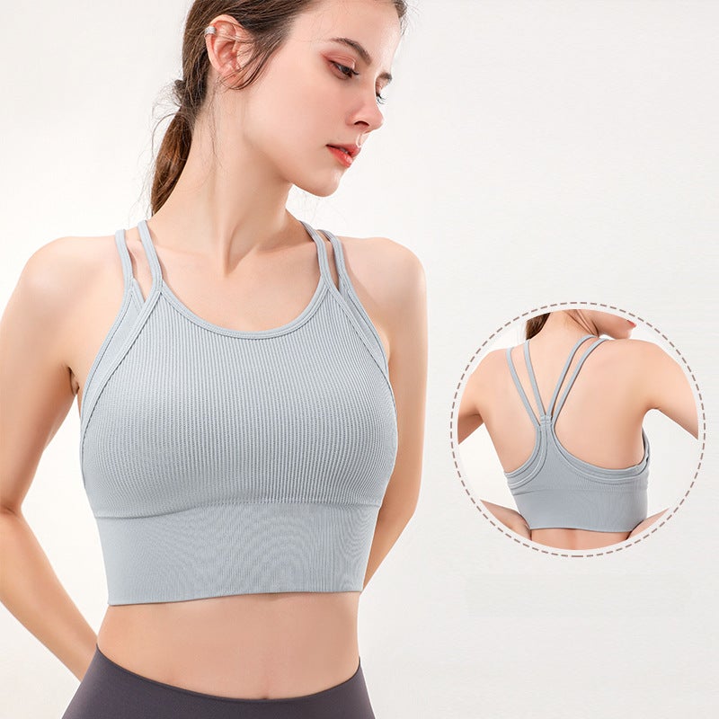 Sports Bra Yoga Tank Top Ribbed Fitness Vest Women Olive green  - Image 3