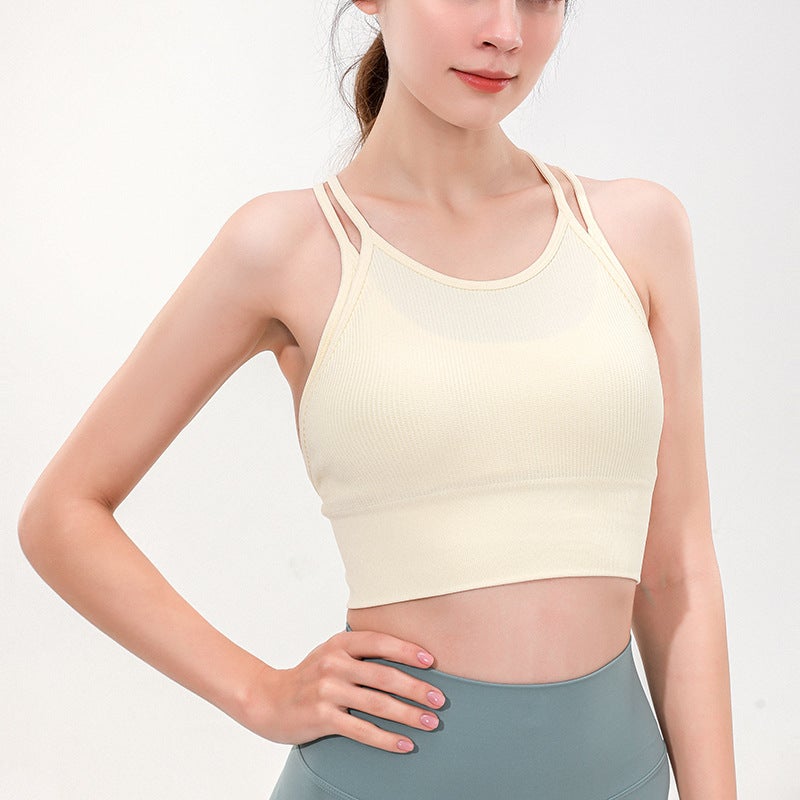 Sports Bra Yoga Tank Top Ribbed Fitness Vest Women Olive green  - Image 5