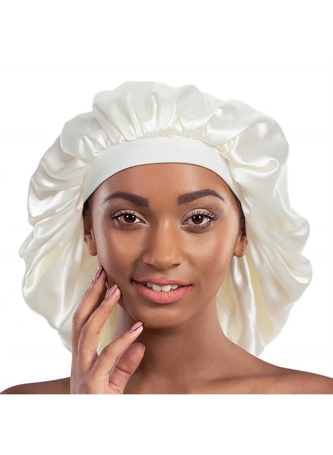 Alnorm Jumbo Satin Bonnet for Natural Hair Braids Satin Stocking Cap White - Image 1