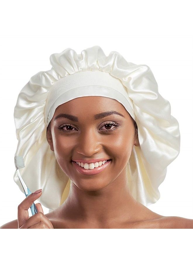 Alnorm Jumbo Satin Bonnet for Natural Hair Braids Satin Stocking Cap White - Image 2