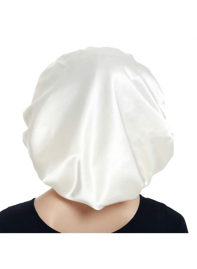 Alnorm Jumbo Satin Bonnet for Natural Hair Braids Satin Stocking Cap White - Image 4