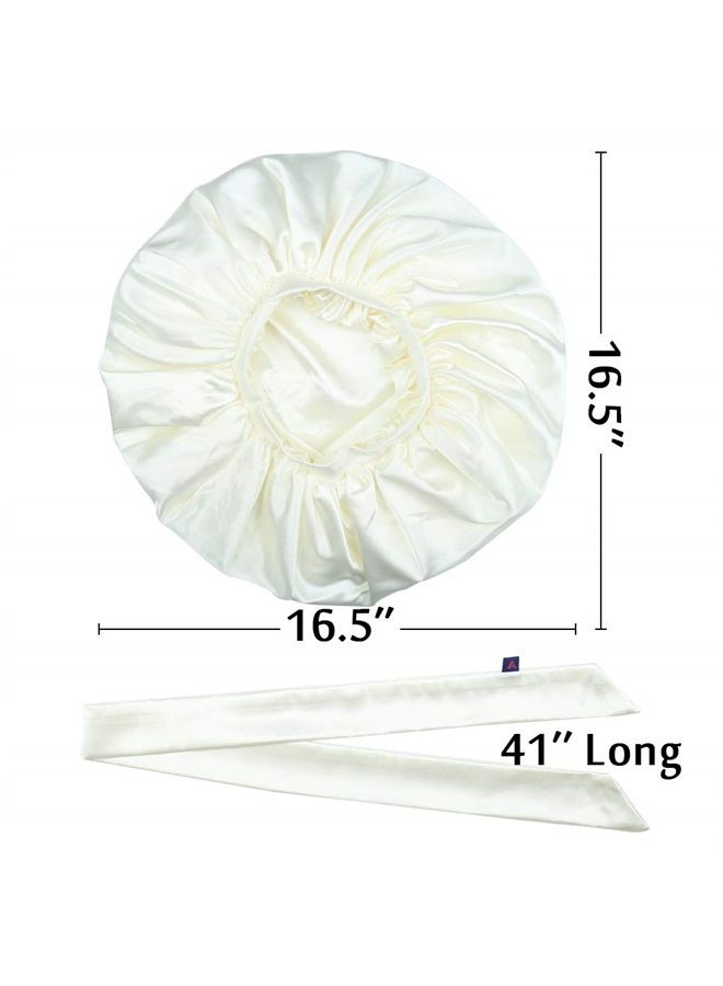 Alnorm Jumbo Satin Bonnet for Natural Hair Braids Satin Stocking Cap White - Image 3