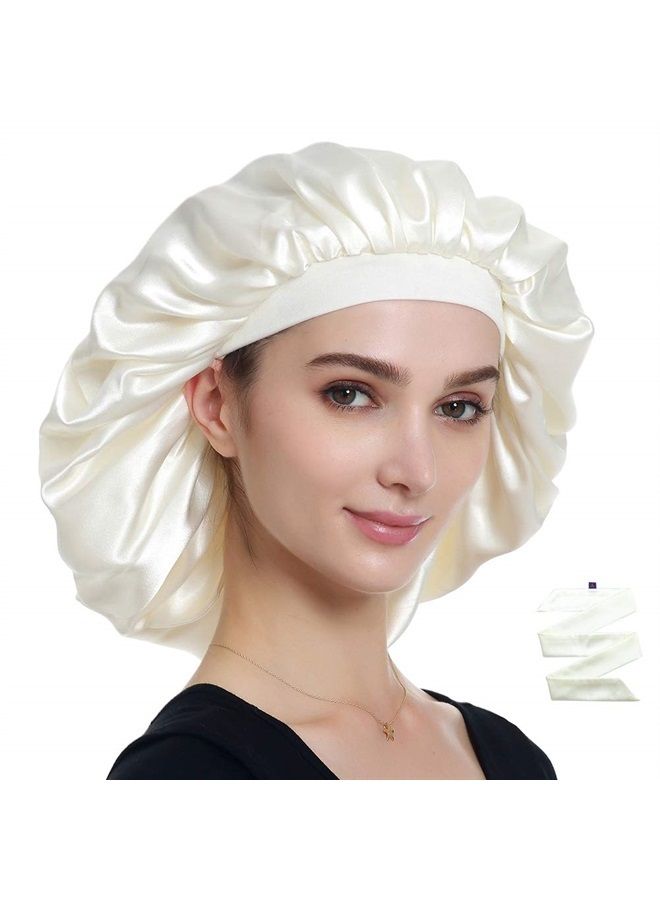 Alnorm Jumbo Satin Bonnet for Natural Hair Braids Satin Stocking Cap White - Image 5