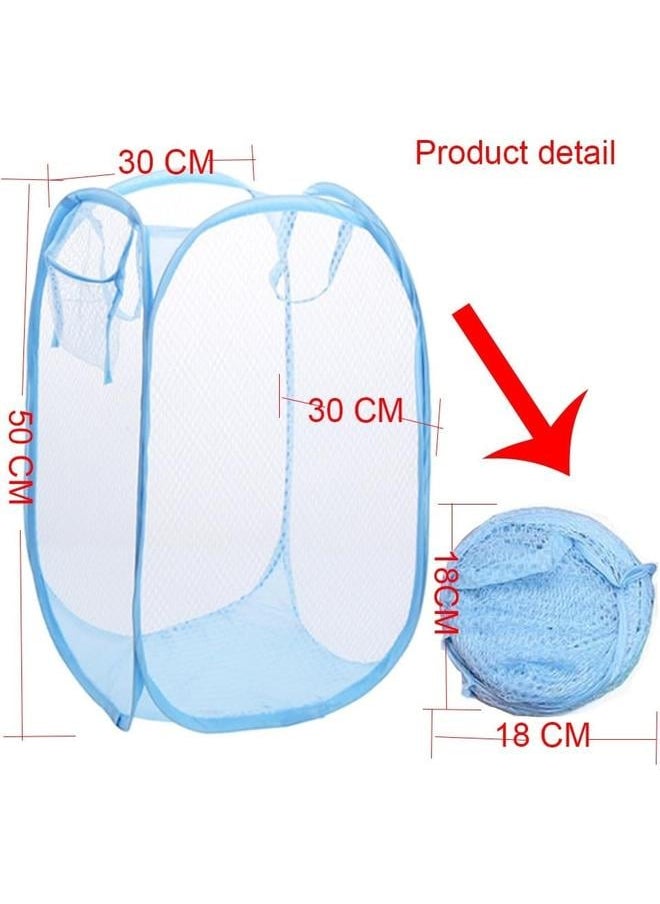 Generic Foldable Pop-Up Mesh Laundry Hamper with Side Pocket Clothes Laundry Basket Storage Bag with Carry Handles for Dirty Clothes (2 Pack)  - Image 2