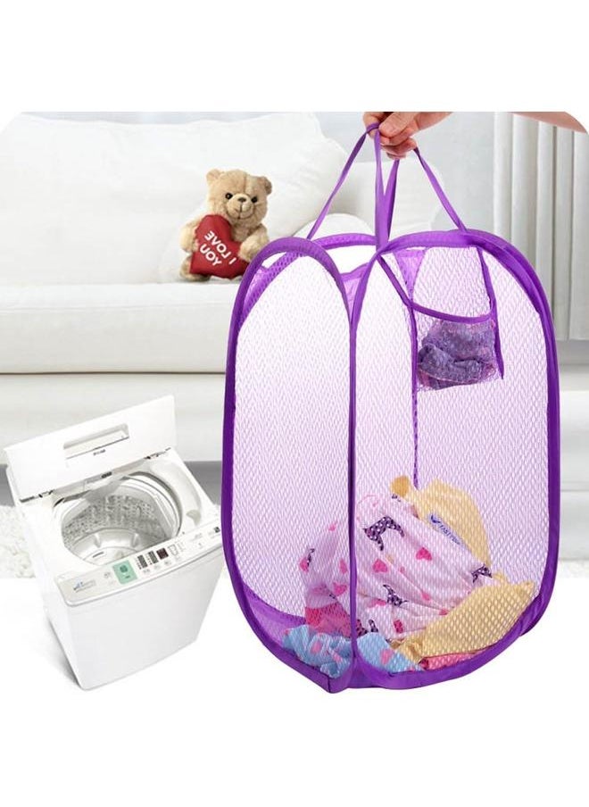 Generic Foldable Pop-Up Mesh Laundry Hamper with Side Pocket Clothes Laundry Basket Storage Bag with Carry Handles for Dirty Clothes (2 Pack)  - Image 5