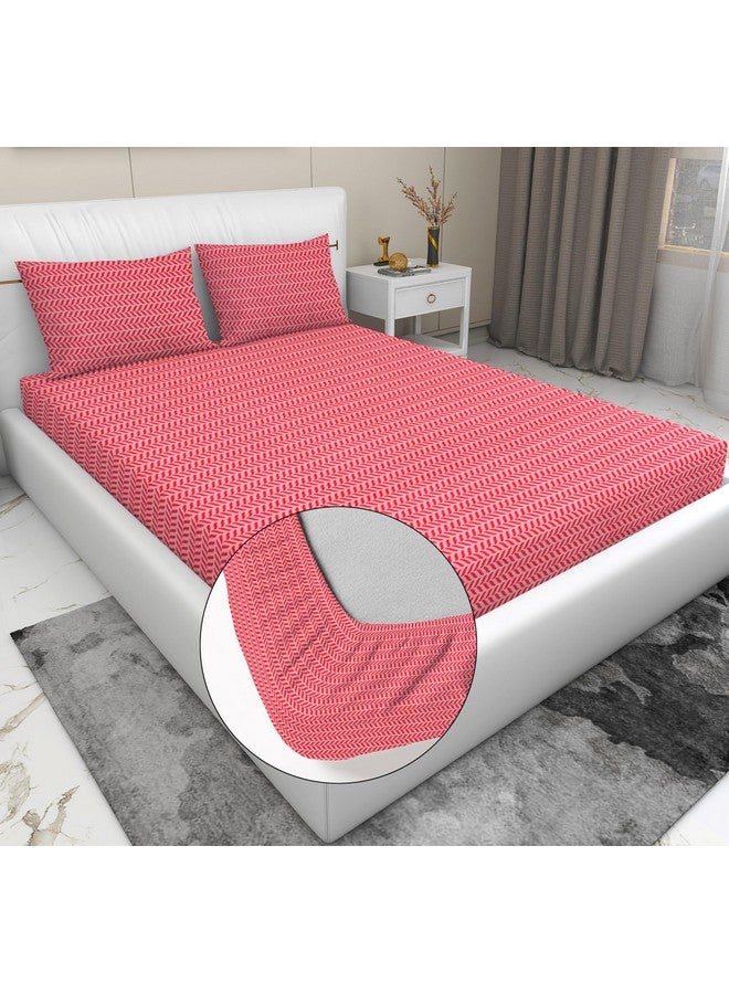 RD TREND تقدم RD TREND ملاءة سرير فاخرة من قطن جليسي سوبر سوفت 210 TC بحواف مرنة 360° بحجم كينغ (78X72X8 بوصة) مع 2 غطاء وسادة، اللون - أحمر كورال، النمط - أوراق صغيرة - Image 1