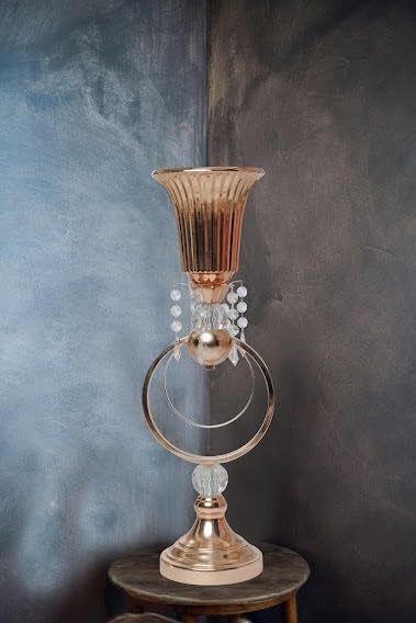 NIYANTA Trumpet Floral Vase Wedding Centerpiece Tall Metal Trumpet Vase Unique Metal Gold Vase with Crystal Flower Pot Bowl for Wedding Metal Flower Stand for Wedding Party Birthday Anniversary - Image 5