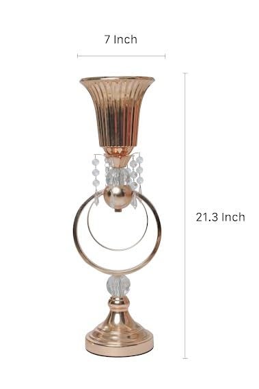 NIYANTA Trumpet Floral Vase Wedding Centerpiece Tall Metal Trumpet Vase Unique Metal Gold Vase with Crystal Flower Pot Bowl for Wedding Metal Flower Stand for Wedding Party Birthday Anniversary - Image 2