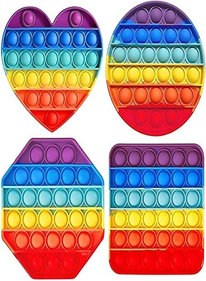 VEDZMe -Push Bubble Toy, Pop it Fidget Toys, Toy Set pop its Fidget Toys, Fidget Toys pop it Rainbow, pop it Toy pop it Fidget Toy, Rainbow pop it (Square, Round, Heart, Hexagon) Pack of 4 - Image 1