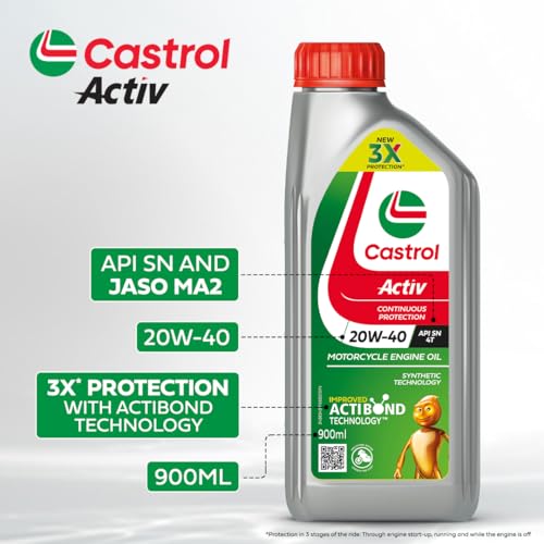 Castrol Activ 20W-40 4T Engine Oil for Bikes with Synthetic Technology (900ML) | 3X Protection with Actibond Technology | Engine Protection for bikes | API SN and JASO MA2 - Image 3