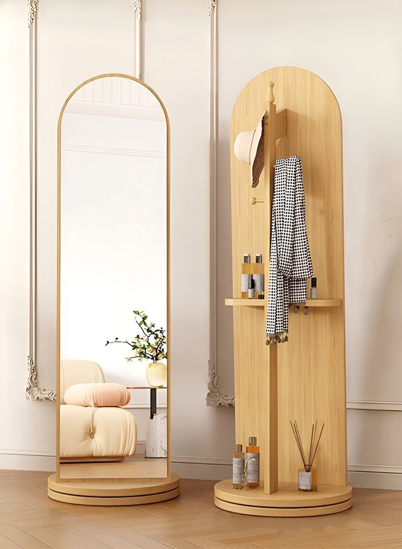 تايمي مرآة طويلة 166x46سم - مرآة دوارة مزودة بعلاقة ملابس خلفية ورفوف تخزين - مرآة خشبية بتصميم انيق وديكور عصري مناسبة لغرف اللبس وغرف النوم وبجانب الباب - Image 1