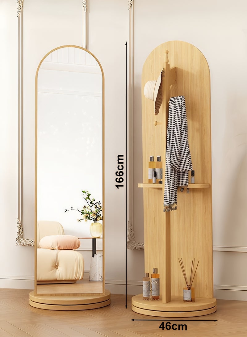 تايمي مرآة طويلة 166x46سم - مرآة دوارة مزودة بعلاقة ملابس خلفية ورفوف تخزين - مرآة خشبية بتصميم انيق وديكور عصري مناسبة لغرف اللبس وغرف النوم وبجانب الباب - Image 5