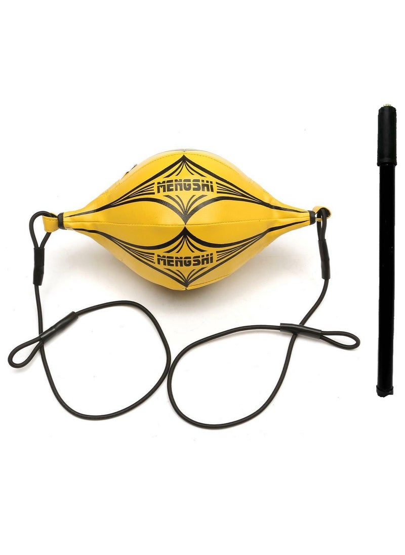 Mengshi PU Leather Double End Boxing Training Speed Ball with Ropes and Pump, Yellow  - Image 1