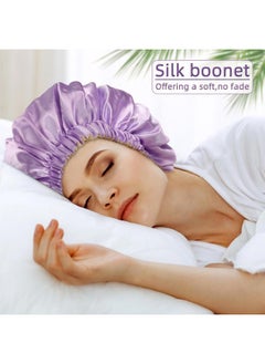 GO WELL Go well Satin Bonnet for Curly Hair with Free Silk Satin Pillow Covers and Scrunchies | Silk Bonnet for Hair|Best Gift Combo of Pack of 2 Satin Pillowcases with 3 Silk Scrunchies HairCap (purple)  - Image 3