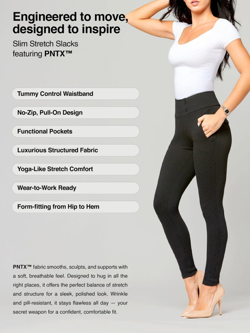 Conceited Womens Dress Pants with Tummy Control - Wear to Work - Stretch High Waisted Slacks with Pockets - Practically Posh - Large - Image 4