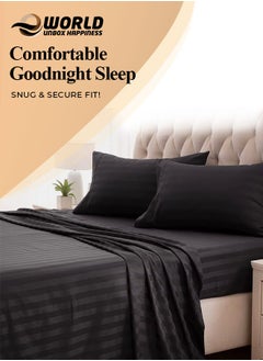 Eworld 3 Piece Luxury Black Striped Bed Sheet Set with 1 Flat Sheet and 2 Pillowcases for Hotel and Home Crafted from Ultra Soft and Breathable For All Seasons Cotton for Year-Round Comfort (Single/Double)  - Image 5