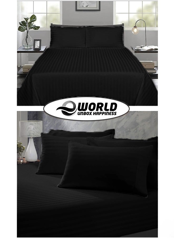 Eworld - 3 Piece Luxury Black Striped Bed Sheet Set with 1 Flat Sheet and 2 Pillowcases for Hotel and Home Crafted from Ultra Soft and Breathable For All Seasons Cotton for Year-Round Comfort (Single/Double) - Image 1