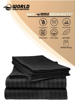 Eworld 3 Piece Luxury Black Striped Bed Sheet Set with 1 Flat Sheet and 2 Pillowcases for Hotel and Home Crafted from Ultra Soft and Breathable For All Seasons Cotton for Year-Round Comfort (Single/Double)  - Image 4