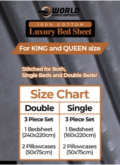 Eworld 3 Piece Luxury Black Striped Bed Sheet Set with 1 Flat Sheet and 2 Pillowcases for Hotel and Home Crafted from Ultra Soft and Breathable For All Seasons Cotton for Year-Round Comfort (Single/Double)  - Image 2