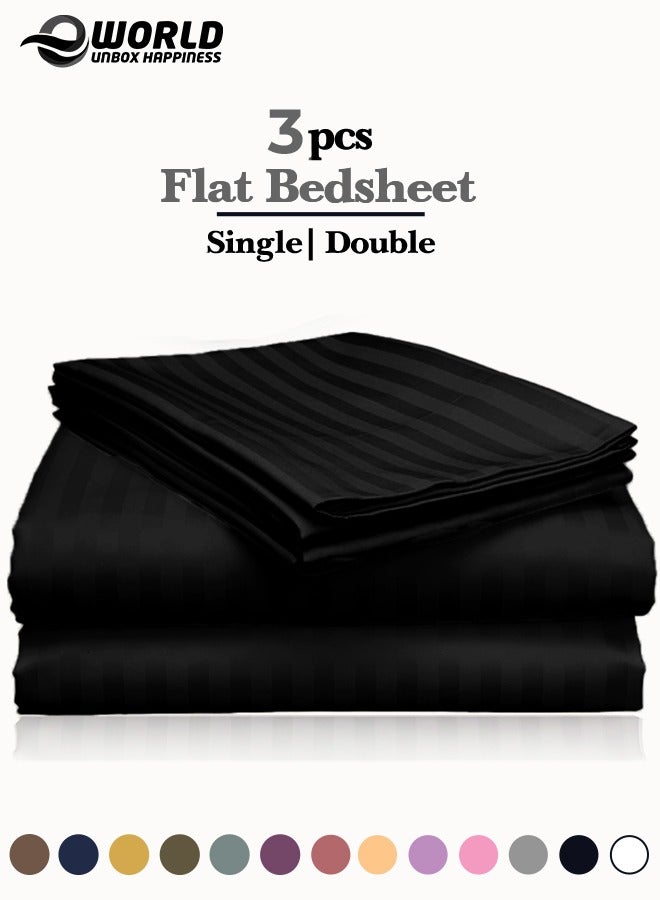 Eworld 3 Piece Luxury Black Striped Bed Sheet Set with 1 Flat Sheet and 2 Pillowcases for Hotel and Home Crafted from Ultra Soft and Breathable For All Seasons Microfiber for Year-Round Comfort (Single/Double) - Image 1