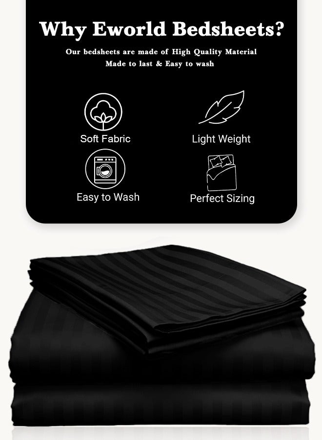Eworld 3 Piece Luxury Black Striped Bed Sheet Set with 1 Flat Sheet and 2 Pillowcases for Hotel and Home Crafted from Ultra Soft and Breathable For All Seasons Microfiber for Year-Round Comfort (Single/Double) - Image 3