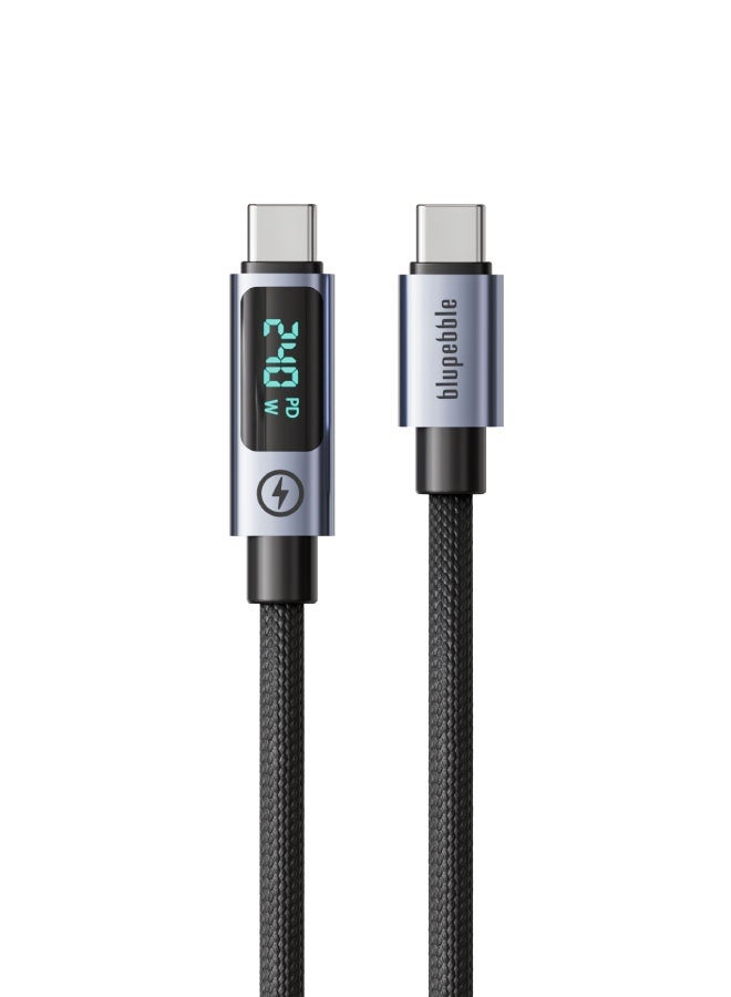 blupebble كابل شحن سريع LED USB-C إلى USB-C بقوة 240 واط من PowerFlow2 | كابل عرض LED مضفر بطول 1.2 متر | PD 3.1 E-Marker | متين، نقل بيانات عالي السرعة - Image 2