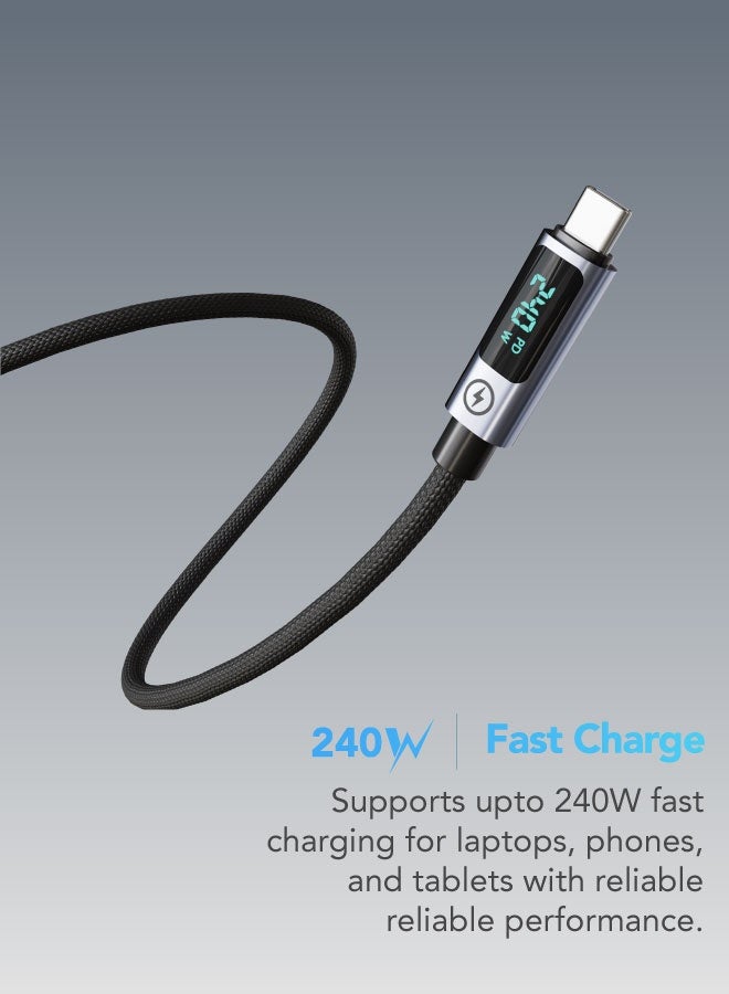 blupebble كابل شحن سريع LED USB-C إلى USB-C بقوة 240 واط من PowerFlow2 | كابل عرض LED مضفر بطول 1.2 متر | PD 3.1 E-Marker | متين، نقل بيانات عالي السرعة - Image 4