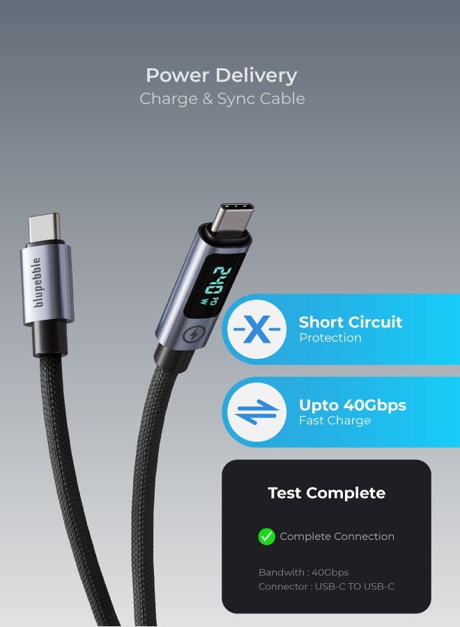 blupebble كابل شحن سريع LED USB-C إلى USB-C بقوة 240 واط من PowerFlow2 | كابل عرض LED مضفر بطول 1.2 متر | PD 3.1 E-Marker | متين، نقل بيانات عالي السرعة - Image 3