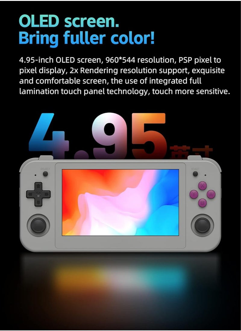 ANBERNIC  RG505 Retro Game Handheld Game Console with 128GB TF-card Built-in 3000+ Games, 4.95-inch OLED Touch Screen with Android 12 System, Unisoc Tiger T618 and Compatible with Google Play Store (Grey)  - Image 3