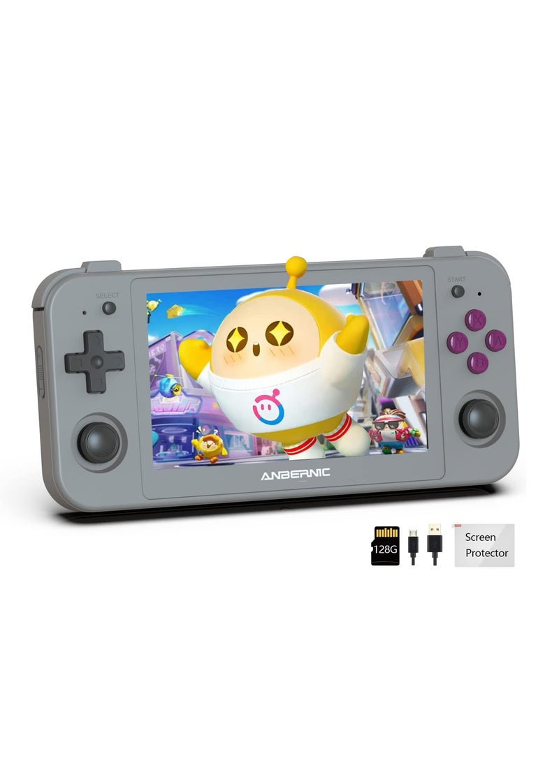 ANBERNIC  RG505 Retro Game Handheld Game Console with 128GB TF-card Built-in 3000+ Games, 4.95-inch OLED Touch Screen with Android 12 System, Unisoc Tiger T618 and Compatible with Google Play Store (Grey)  - Image 1